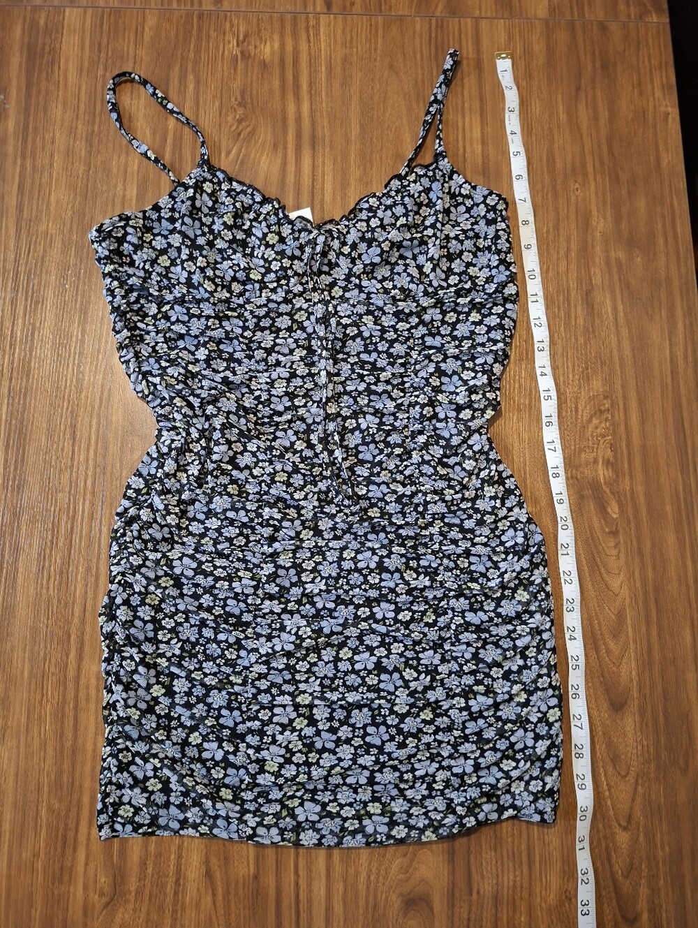 Black Floral Spaghetti-Strap Dress - Blue/White Floral
